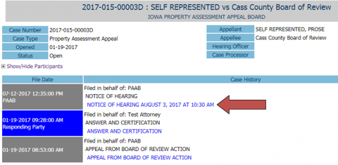 Document PDF list on PAAB eFile