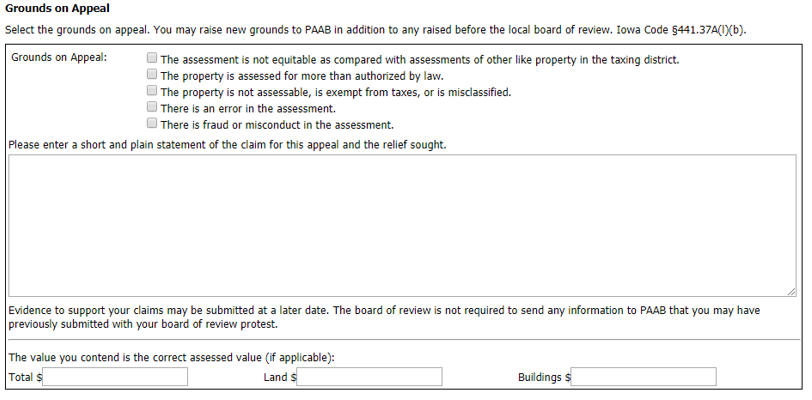 Grounds and Plain Statement section on PAAB eFile