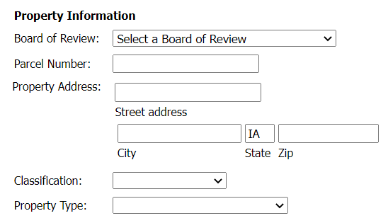 Property information section on PAAB eFile
